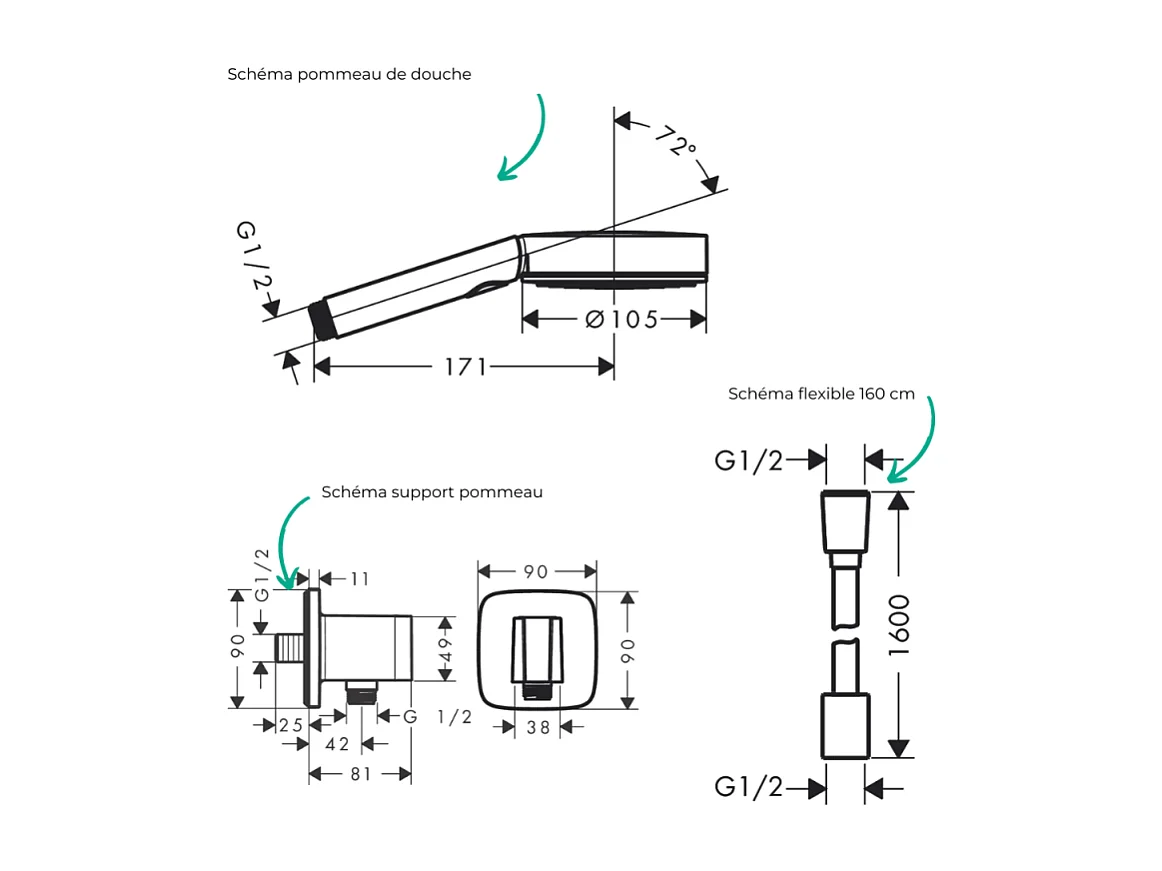 Colonne de douche encastrée mécanique HANSGROHE Vernis Blend Douche de tête Crometta Flexible Isiflex Douchette Pulsify chromé