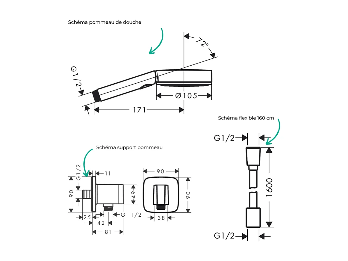 Colonne de douche encastrée mécanique HANSGROHE Vernis Blend Douche de tête Crometta Flexible Isiflex Douchette Pulsify chromé