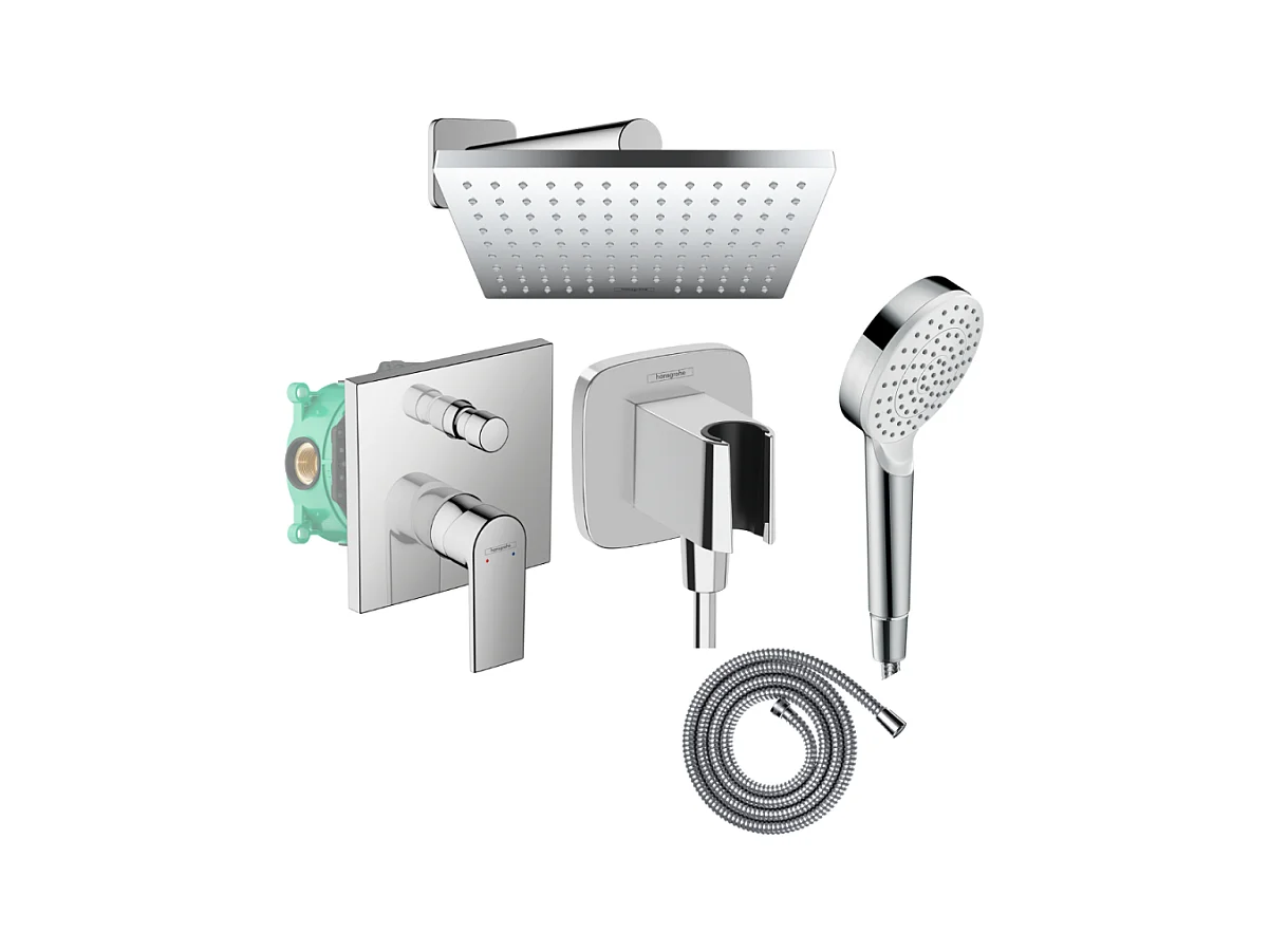 Colonne de douche encastrée mécanique HANSGROHE Vernis Shape Douche de tête Crometta Flexible Métaflex Douchette Crometta chromé