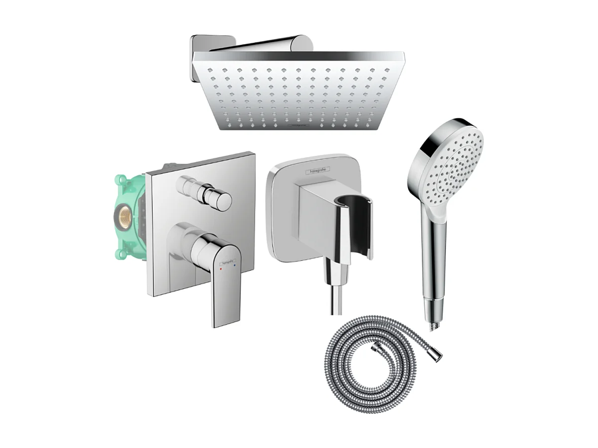 Colonne de douche encastrée mécanique HANSGROHE Vernis Shape Douche de tête Crometta Flexible Métaflex Douchette Crometta chromé