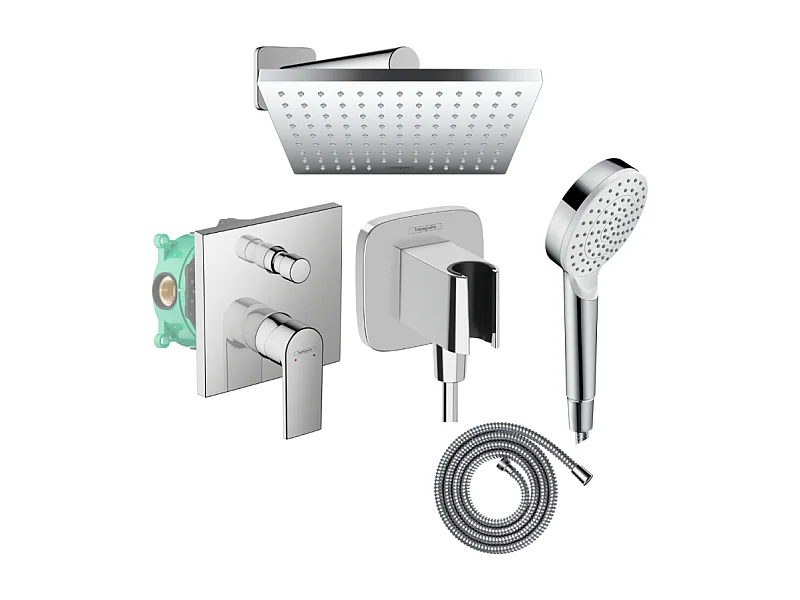 Colonne de douche encastrée mécanique HANSGROHE Vernis Shape Douche de tête Crometta Flexible Métaflex Douchette Crometta chromé