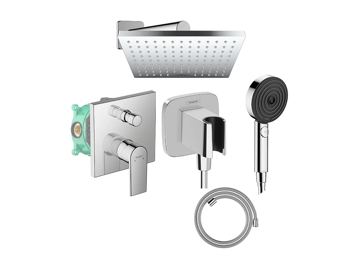 Colonne de douche mécanique HANSGROHE Vernis Shape Douche de tête Vernis Shape Flexible Designflex Douchette Pulsify chromé