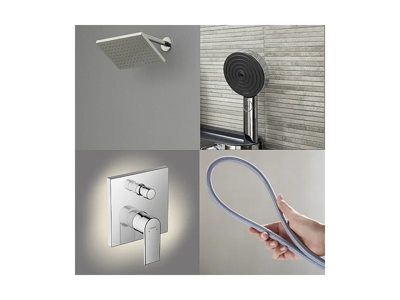 Colonne de douche mécanique HANSGROHE Vernis Shape Douche de tête Vernis Shape Flexible Designflex Douchette Pulsify chromé