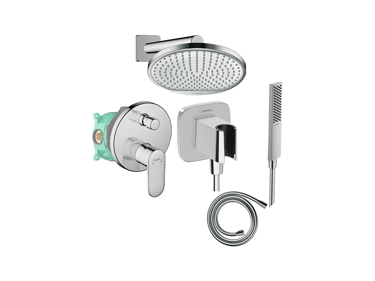 Colonne de douche encastrée mécanique HANSGROHE Vernis Blend Douche de tête Crometta Flexible Isiflex Douchette PulsifyE chromé