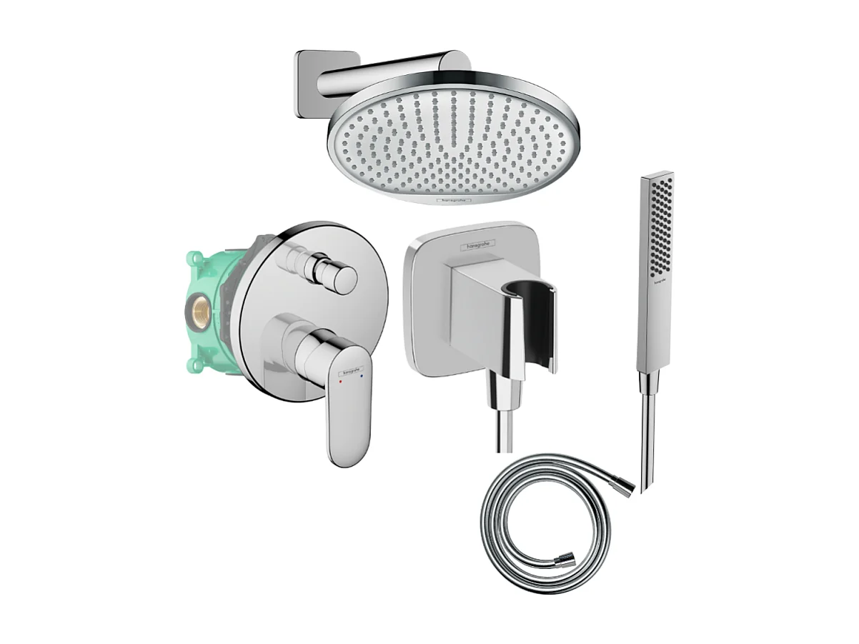 Colonne de douche encastrée mécanique HANSGROHE Vernis Blend Douche de tête Crometta Flexible Isiflex Douchette PulsifyE chromé