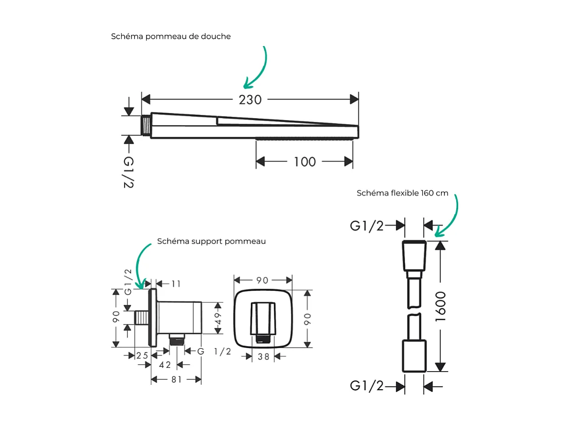 Colonne de douche encastrée mécanique HANSGROHE Vernis Blend Douche de tête Crometta Flexible Isiflex Douchette PulsifyE chromé