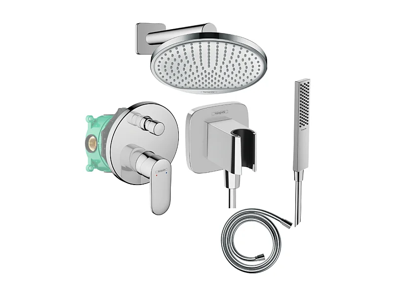 Colonne de douche encastrée mécanique HANSGROHE Vernis Blend Douche de tête Crometta Flexible Isiflex Douchette PulsifyE chromé