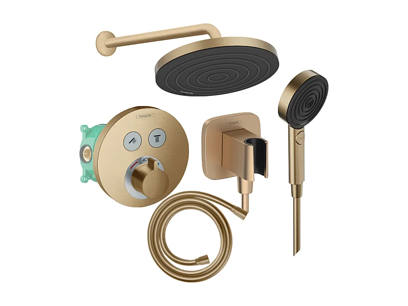 Colonne de douche encastrée thermostatique HANSGROHE ShowerSelect S Douche Pulsify Flexible Isiflex Douchette Pulsify bronze