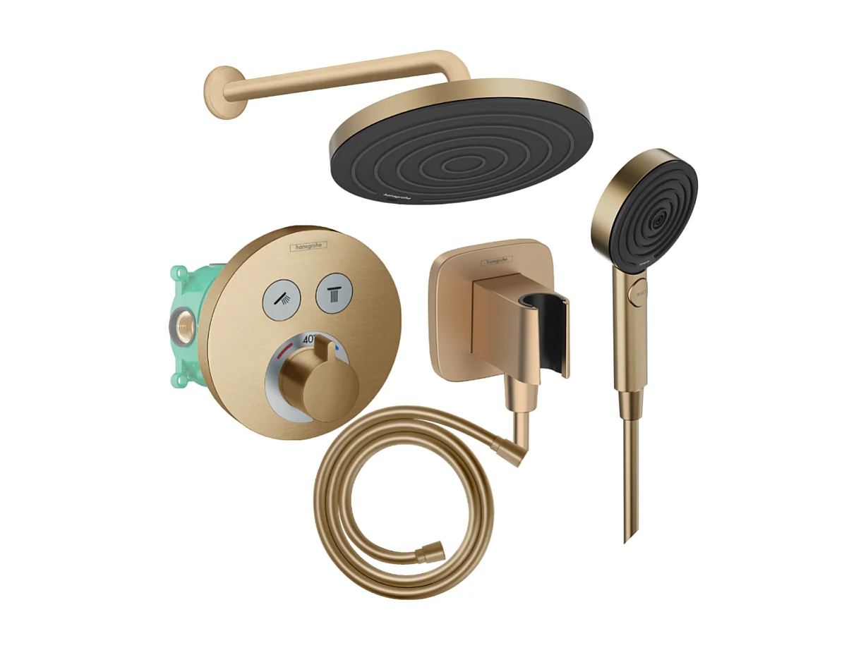 Colonne de douche encastrée thermostatique HANSGROHE ShowerSelect S Douche Pulsify Flexible Isiflex Douchette Pulsify bronze