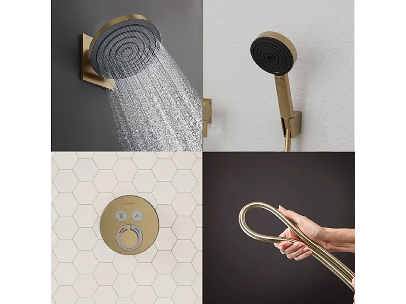 Colonne de douche encastrée thermostatique HANSGROHE ShowerSelect S Douche Pulsify Flexible Isiflex Douchette Pulsify bronze