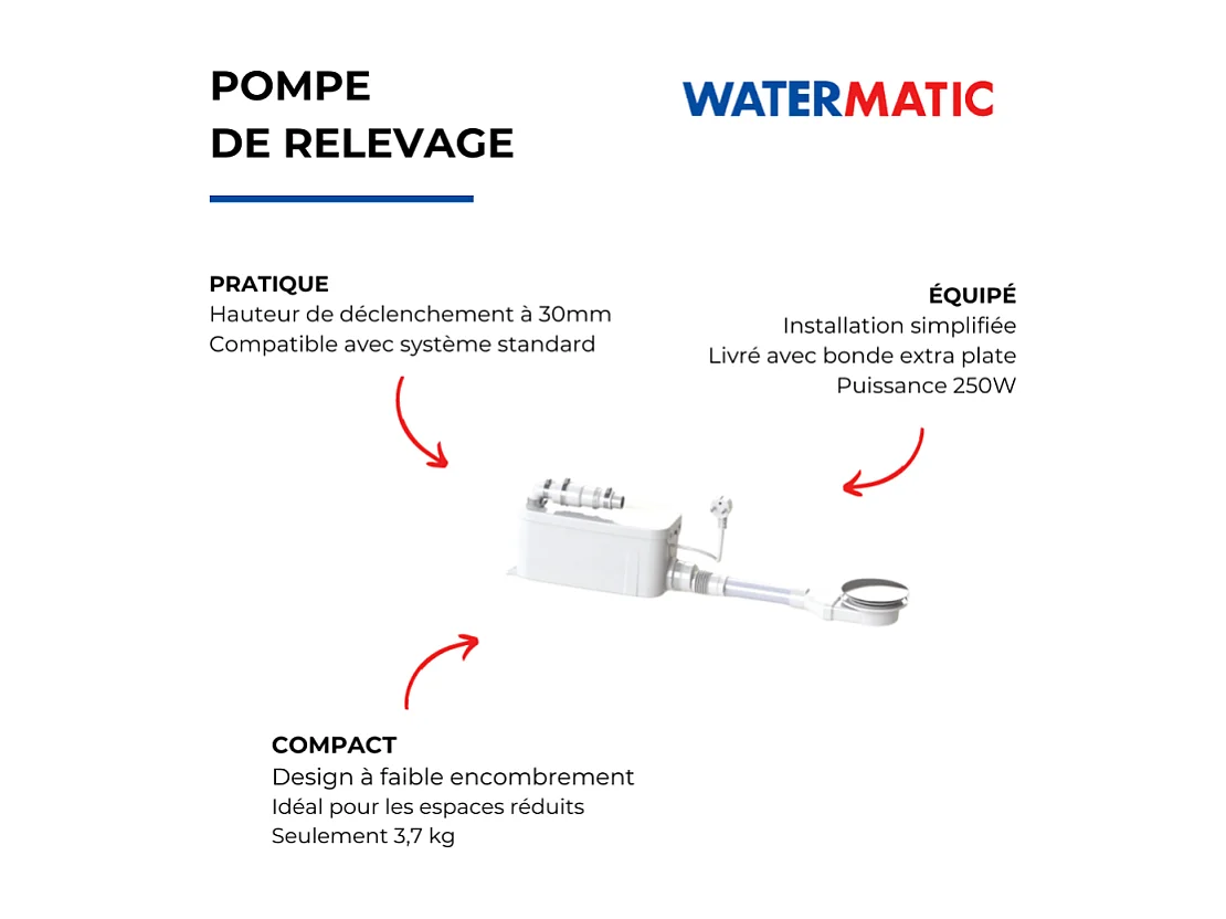 Pompe de relevage VD90 WATERMATIC pour receveur extra plat