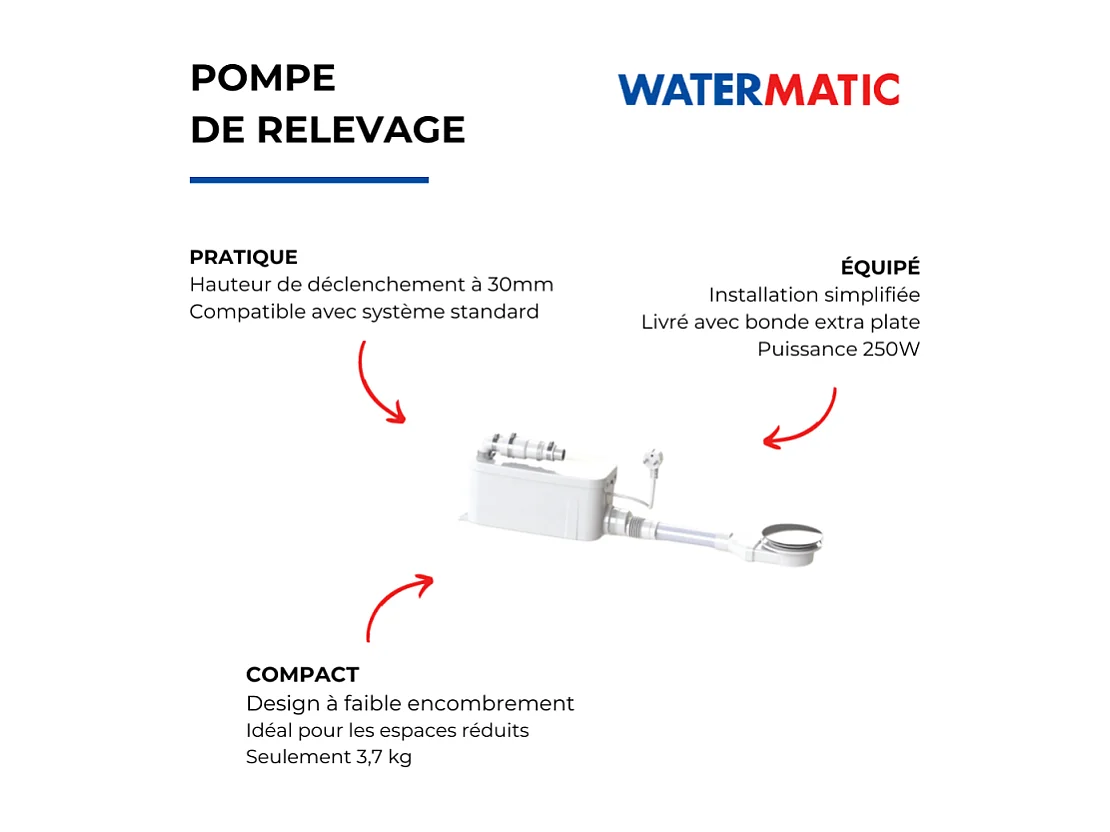 Pompe de relevage VD90 WATERMATIC pour receveur extra plat