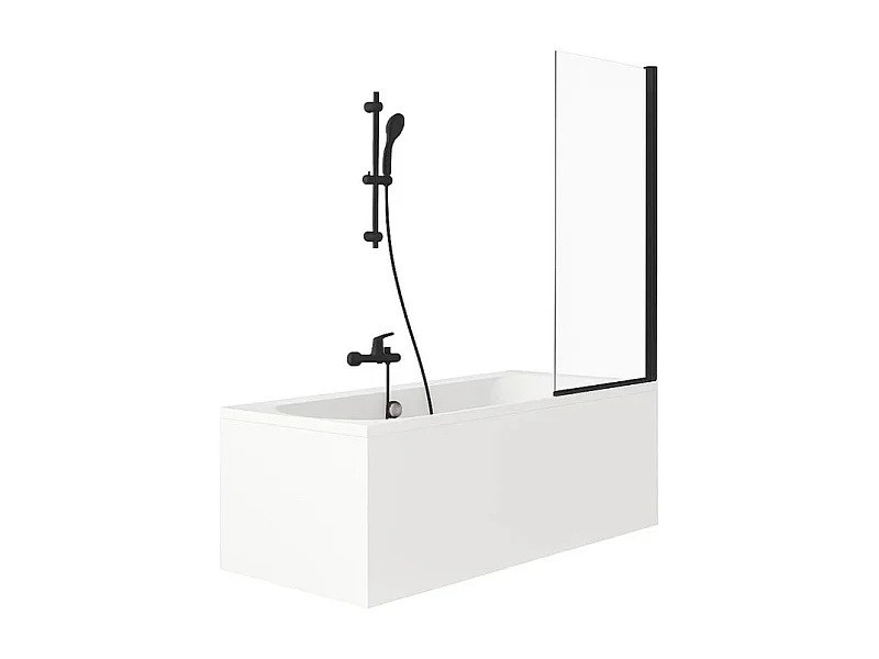 Pack baignoire droite 170 x 75 JACOB DELAFON Elise + pack pommeau et mitigeur bain douche noir mat + pare bain noir mat + vidage
