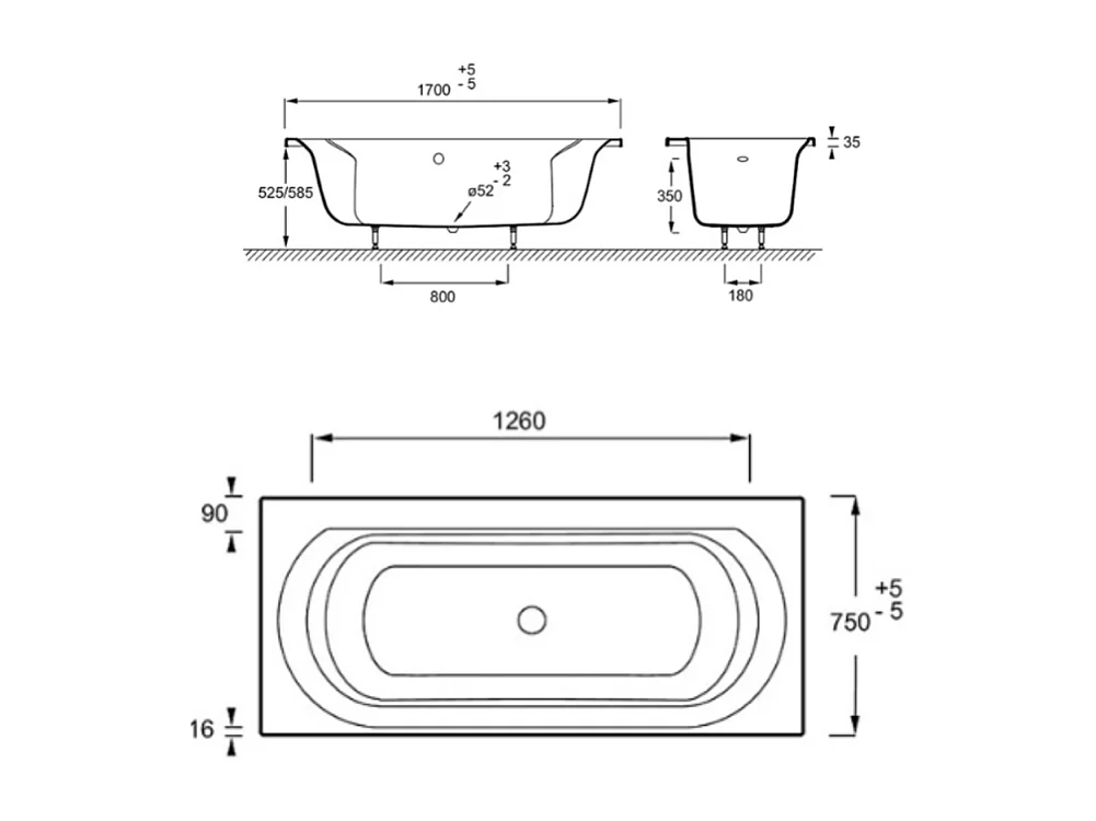 Pack baignoire droite 170 x 75 JACOB DELAFON Elise + pack pommeau et mitigeur bain douche noir mat + pare bain noir mat + vidage