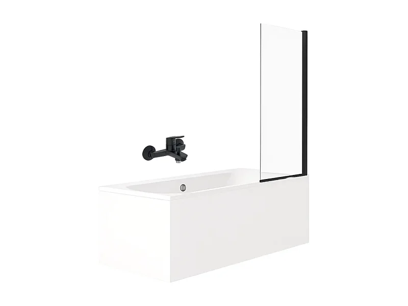 Pack baignoire droite 180 x 80 JACOB DELAFON Elise + mitigeur bain douche noir mat + pare bain noir mat + vidage