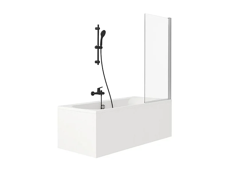 Pack baignoire droite 170 x 75 JACOB DELAFON Elise + pack pommeau et mitigeur bain douche noir mat + pare bain chromé + vidage