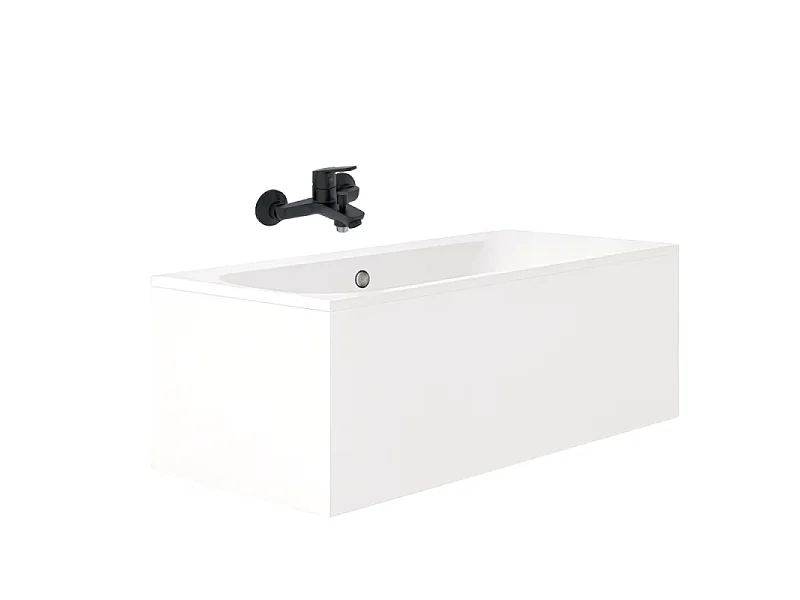 Pack baignoire droite 180 x 80 JACOB DELAFON Elise + mitigeur bain douche noir mat + vidage noir