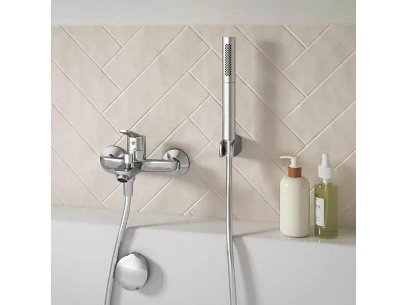 Pack baignoire droite 170 x 75 JACOB DELAFON Elise + mitigeur bain douche chromé + vidage