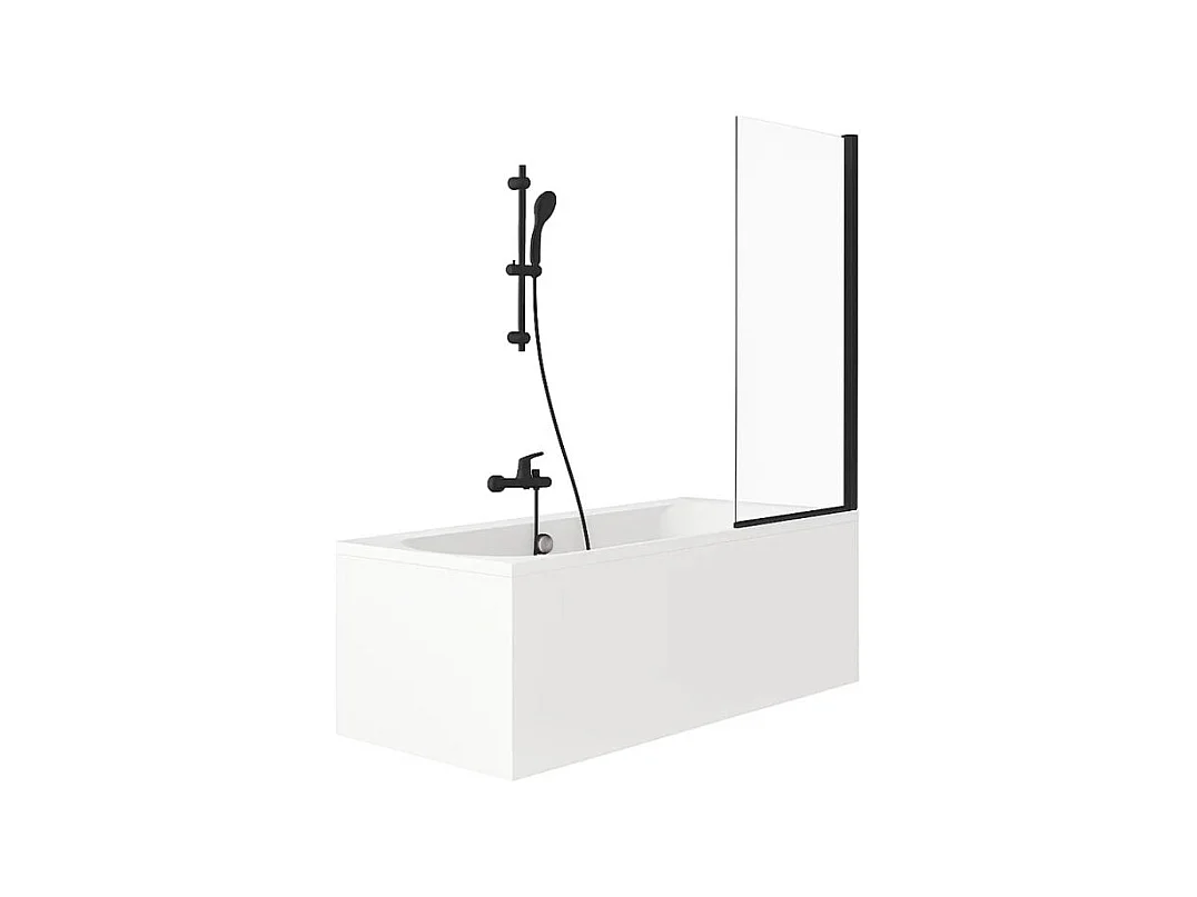 Pack baignoire droite 180 x 80 JACOB DELAFON Elise + pack pommeau et mitigeur bain douche noir mat + pare bain noir mat + vidage