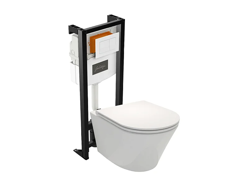 Pack WC suspendu sans bride JACOB DELAFON Rodin+ avec abattant + bâti support + plaque blanche