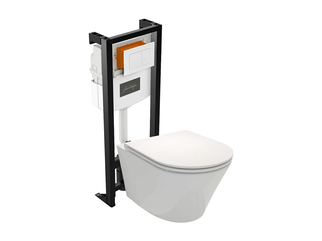 Pack WC suspendu sans bride JACOB DELAFON Rodin+ avec abattant + bâti support + plaque blanche