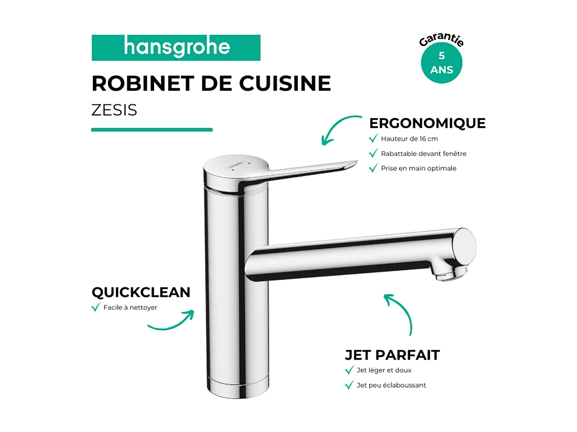 Robinet de cuisine rabattable HANSGROHE Zesis M33 160 chromé