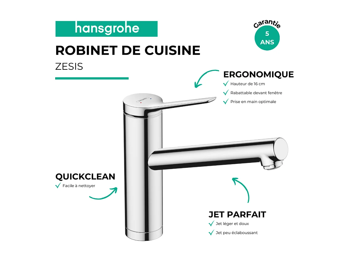 Robinet de cuisine rabattable HANSGROHE Zesis M33 160 chromé