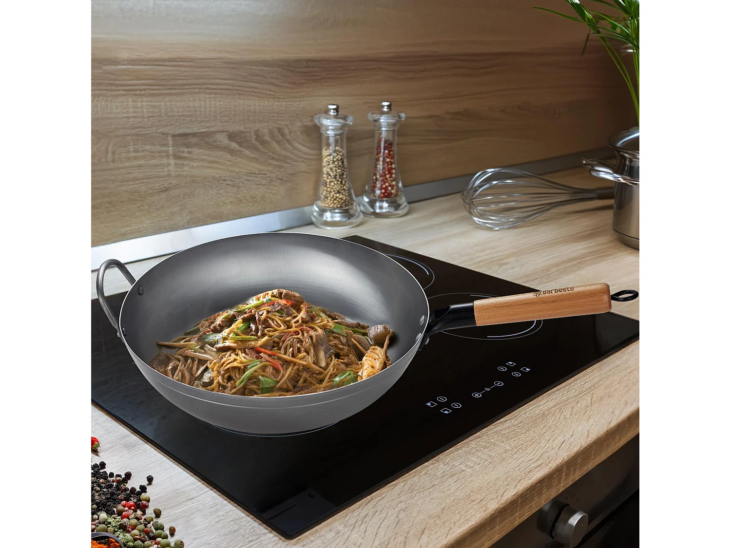 Ensemble wok en acier au carbone - Ø34 cm