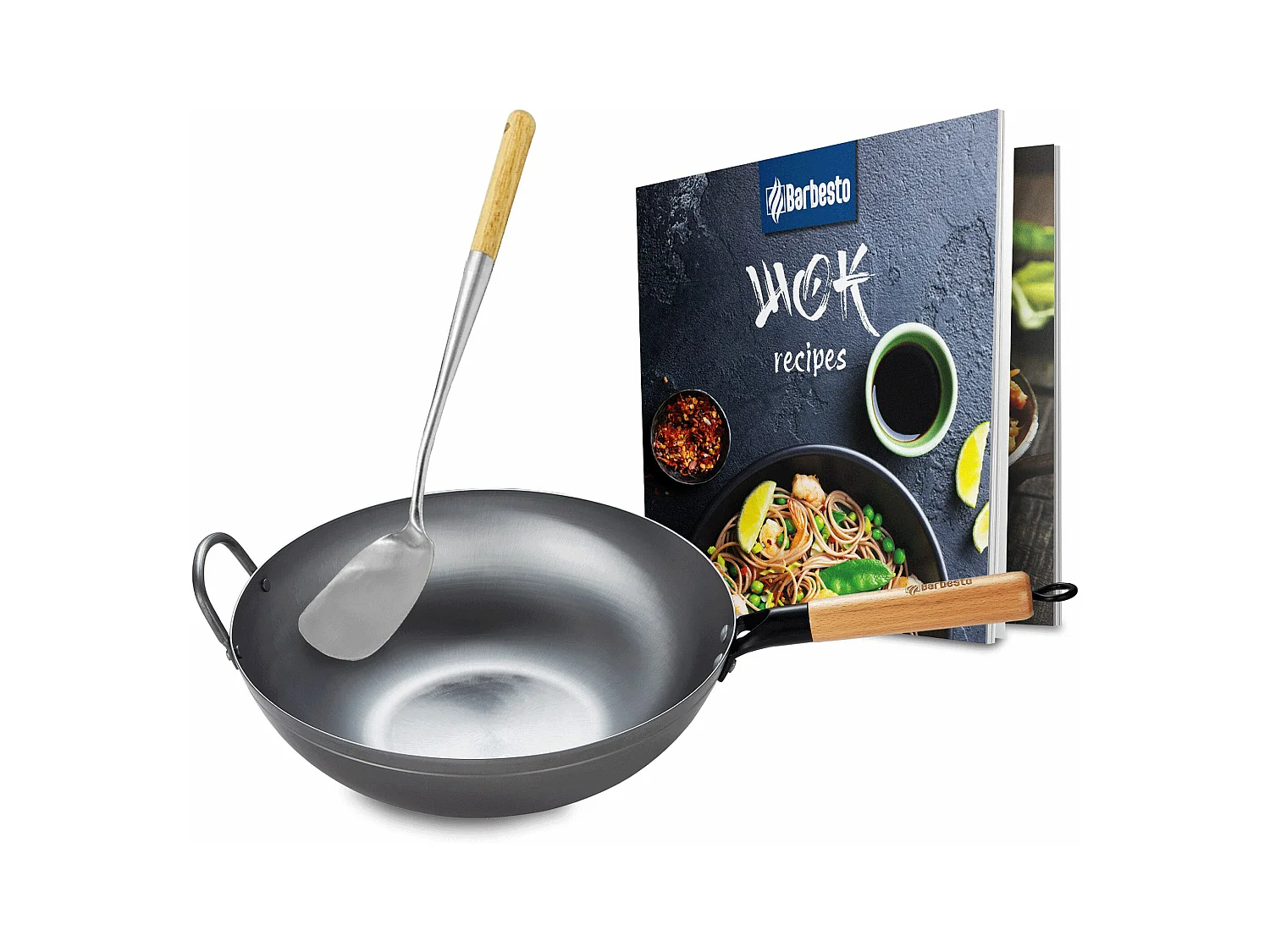 Ensemble wok en acier au carbone - Ø34 cm