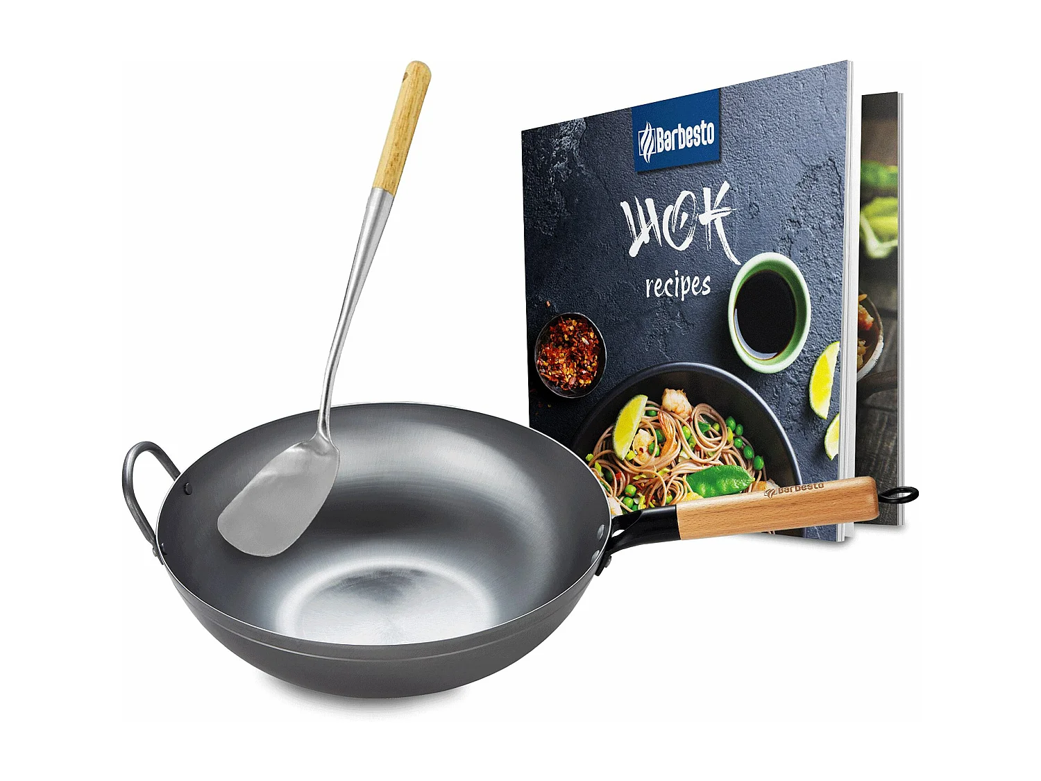 Ensemble wok en acier au carbone - Ø34 cm