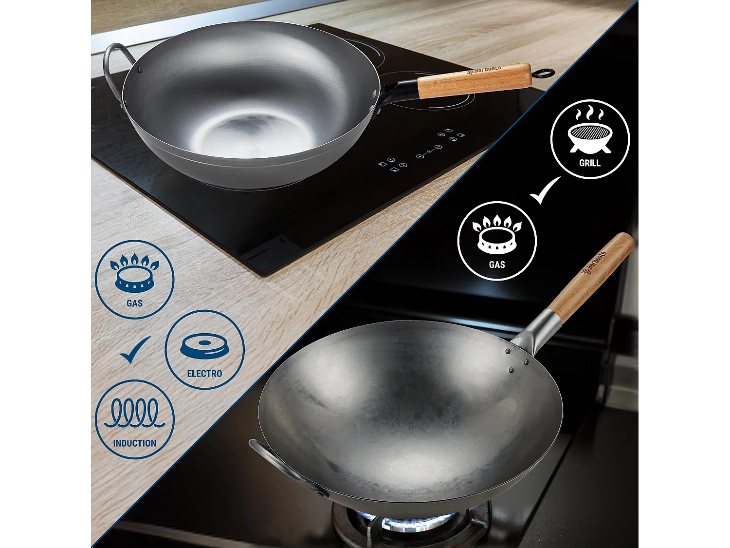 Ensemble wok en acier au carbone - Ø36 cm