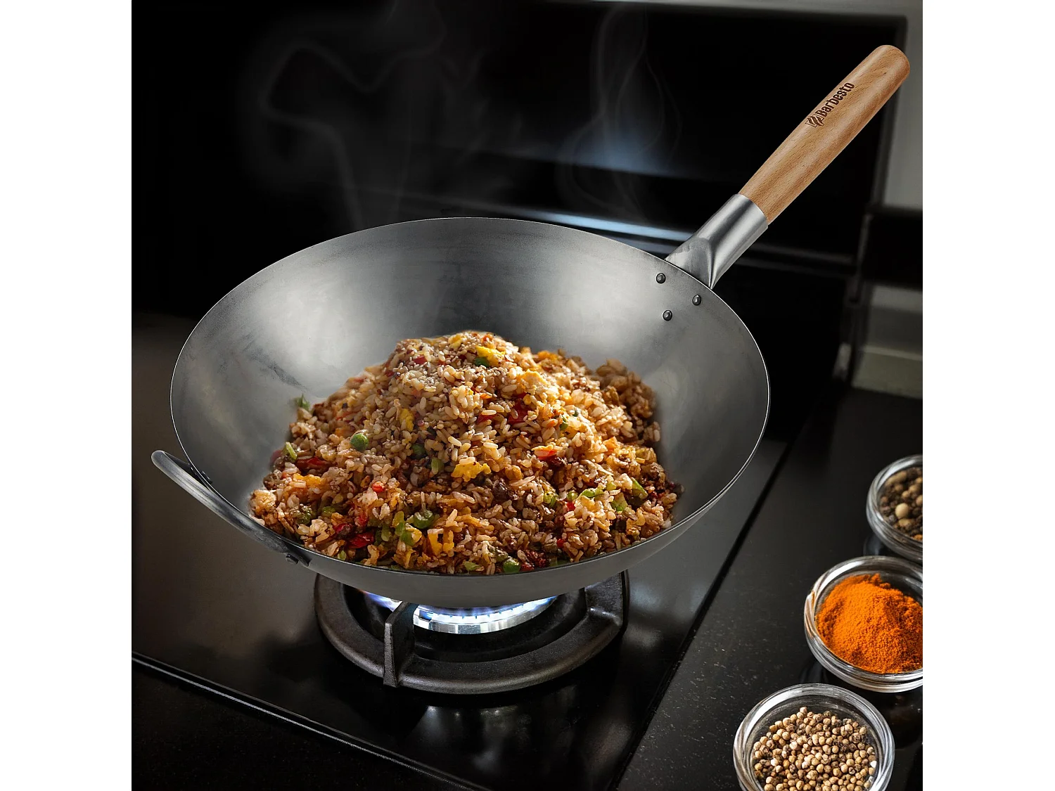 Ensemble wok en acier au carbone - Ø36 cm