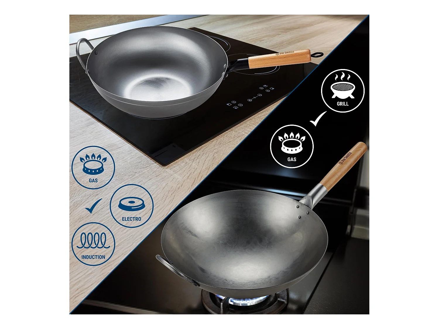 Ensemble wok en acier au carbone - Ø36 cm