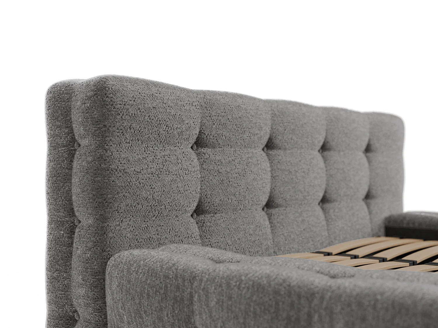 Lit capitonné 140 x 190 cm - Tissu bouclette - Gris anthracite + Sommier - LERUCO de Pascal Morabito