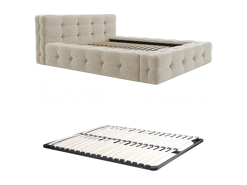 Letto trapuntato 160 x 200 cm Tessuto bouclette Beige + Rete  - LERUCO di PASCAL MORABITO