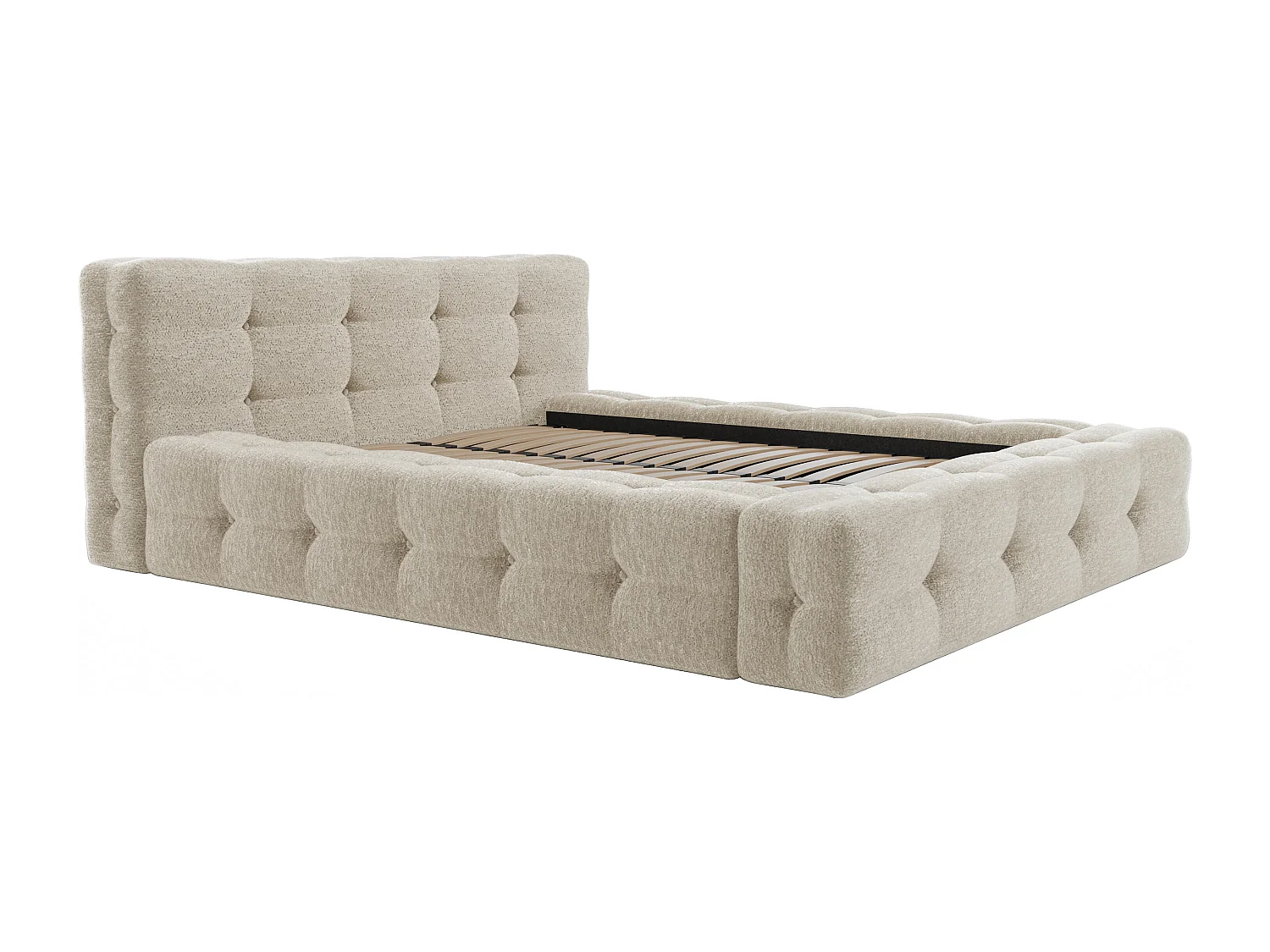 Letto trapuntato 160 x 200 cm Tessuto bouclette Beige + Rete  - LERUCO di PASCAL MORABITO