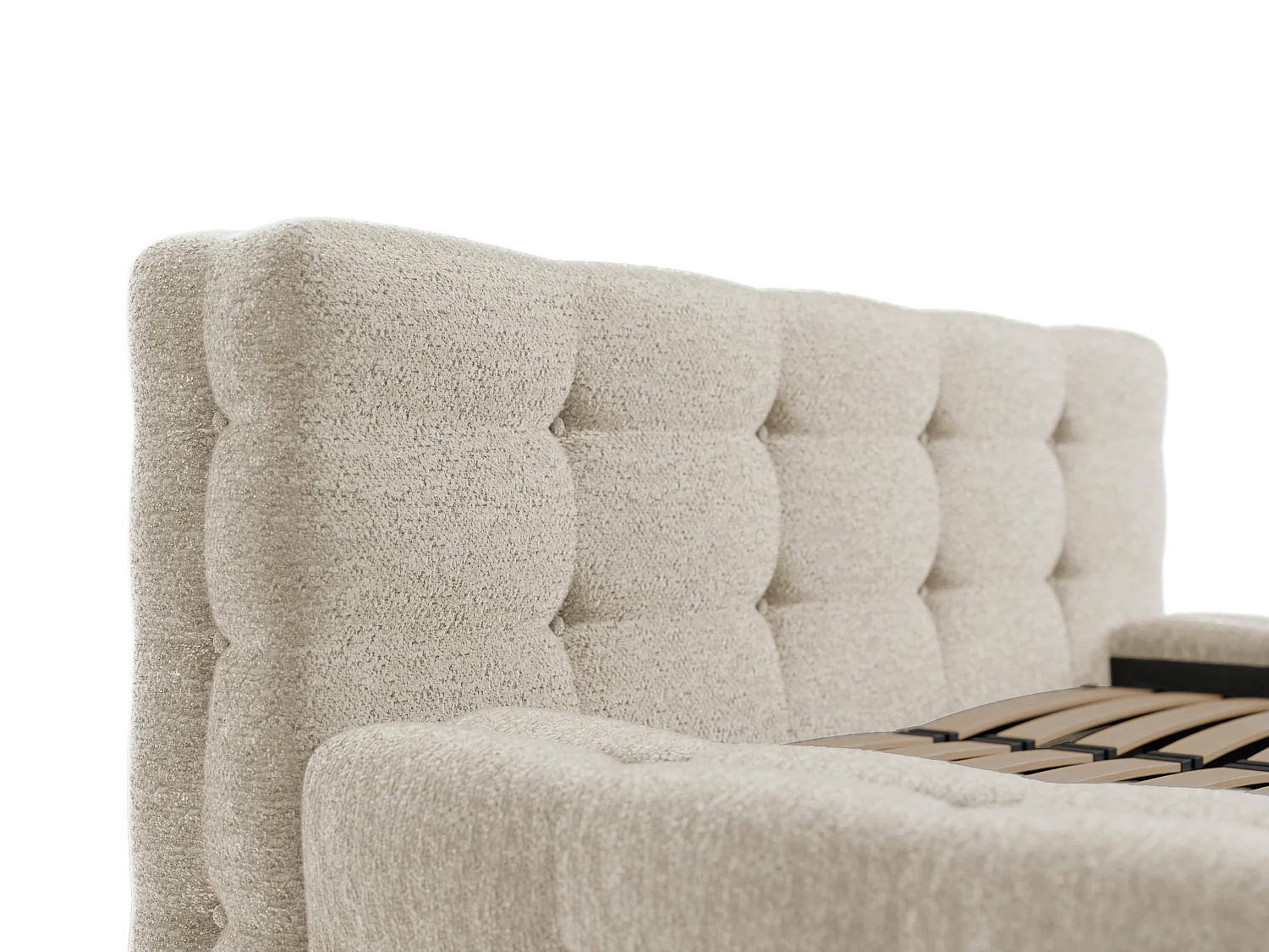 Letto trapuntato 160 x 200 cm Tessuto bouclette Beige + Rete  - LERUCO di PASCAL MORABITO