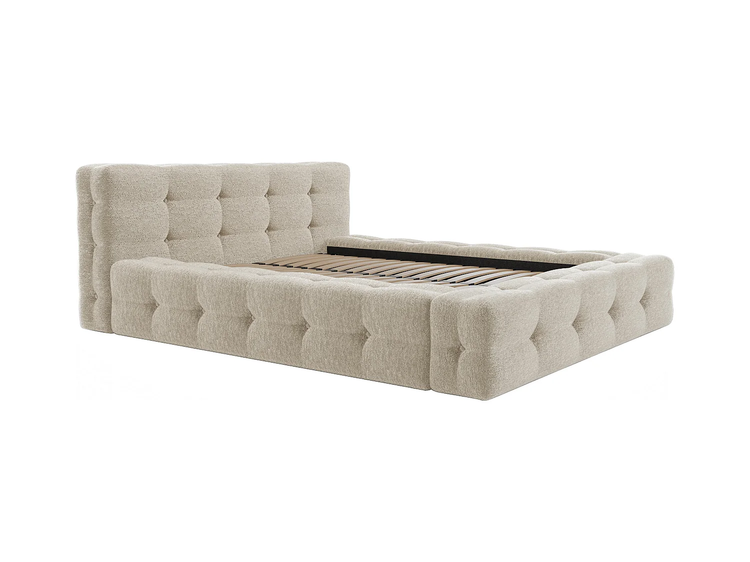 Letto trapuntato 160 x 200 cm Tessuto bouclette Beige + Rete  - LERUCO di PASCAL MORABITO