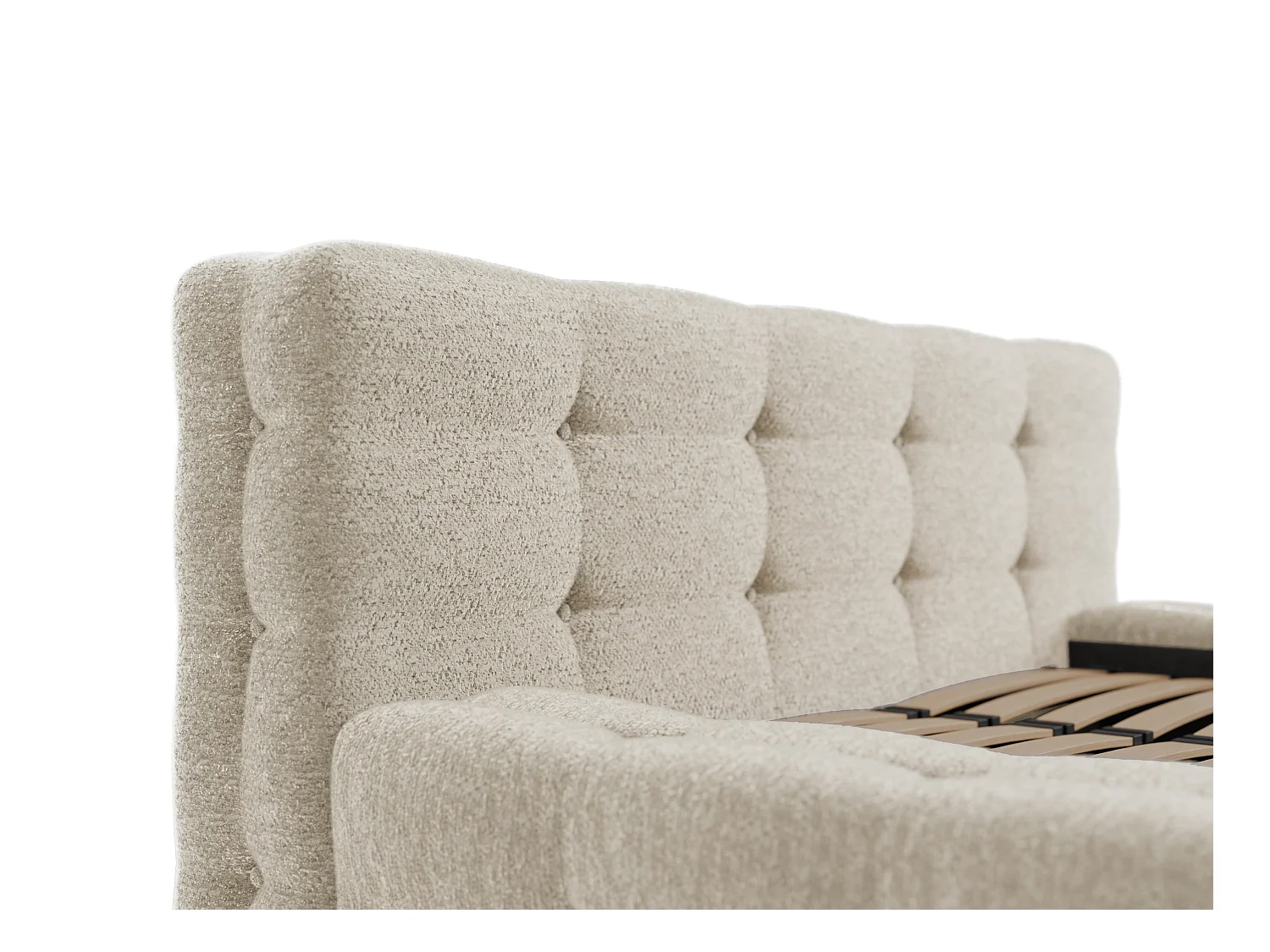 Letto trapuntato 160 x 200 cm Tessuto bouclette Beige + Rete  - LERUCO di PASCAL MORABITO