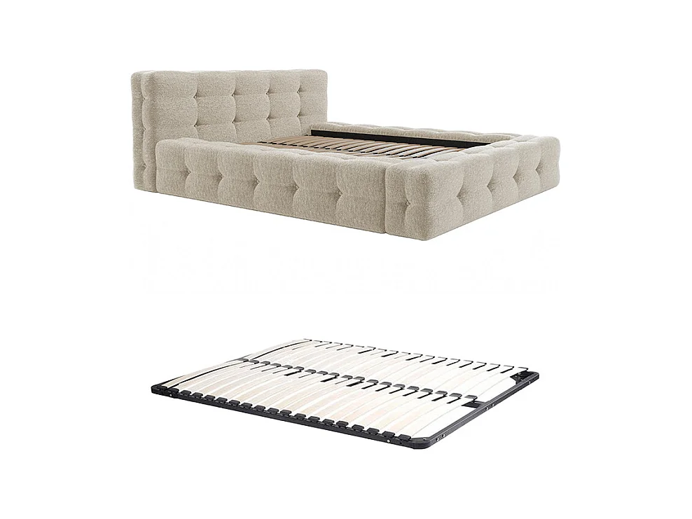 Letto trapuntato 160 x 200 cm Tessuto bouclette Beige + Rete  - LERUCO di PASCAL MORABITO
