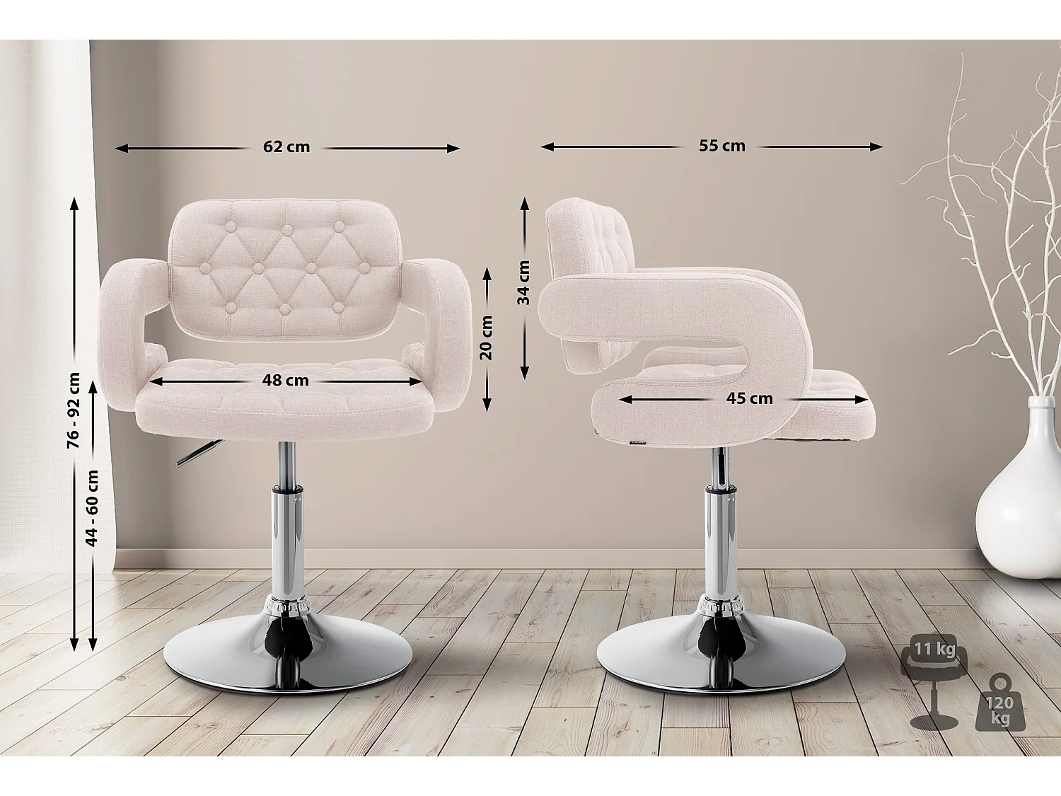 Fauteuil pivotant - Tissu & Antique clair - Beige - Dublin