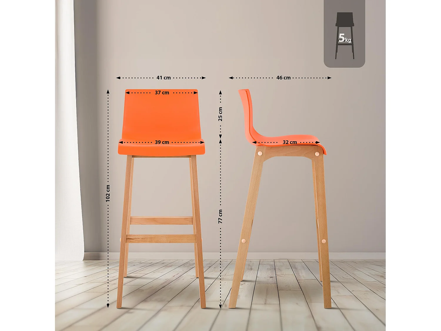 Conjunto de 2 bancos de bar Hover Natura laranja