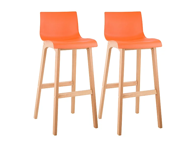 Lot de 2  Tabouret de bar - Bois & Noir - Orange - Hover