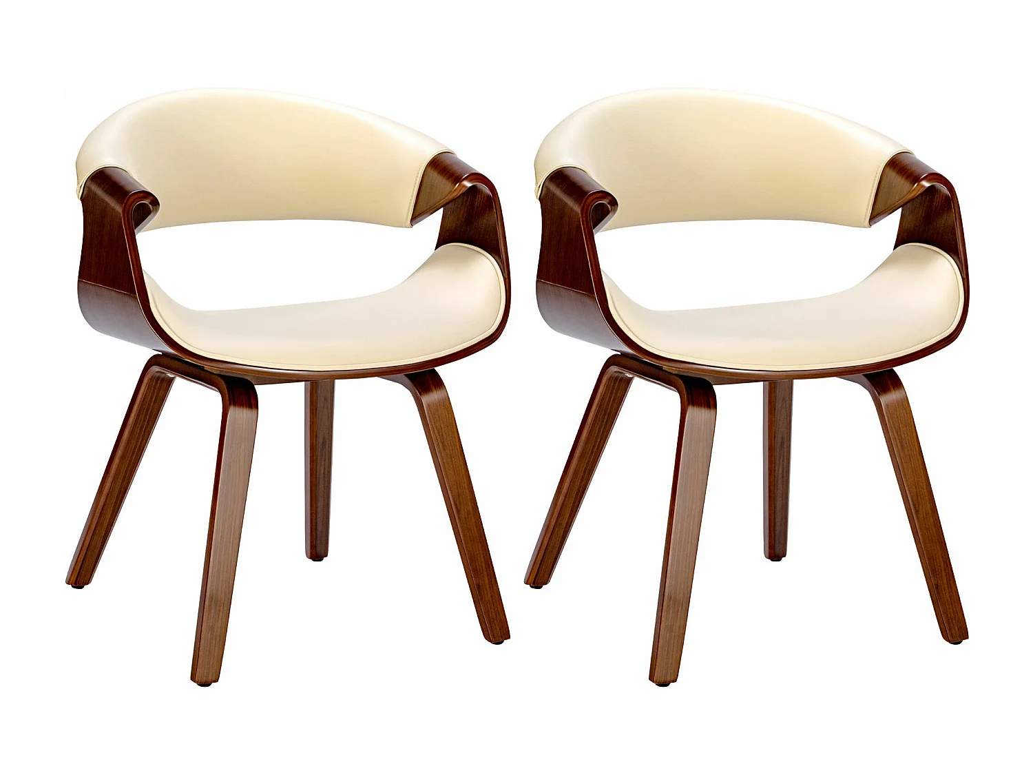 Lot de 2  chaise salle à manger - Similicuir - Noyer / Crème - Foley