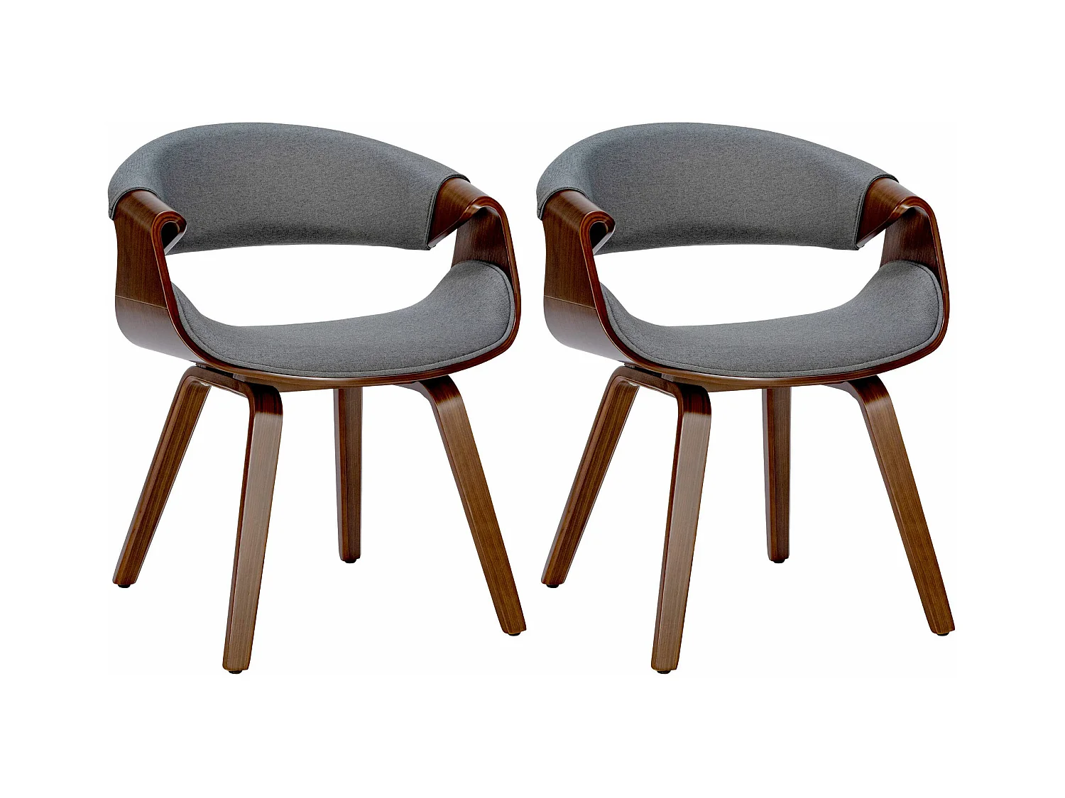 Lot de 2  chaise salle à manger - Tissu - Noyer / Gris - Foley