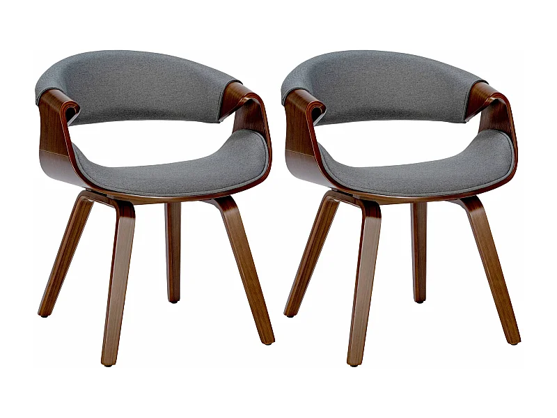 Lot de 2  chaise salle à manger - Tissu - Noyer / Gris - Foley
