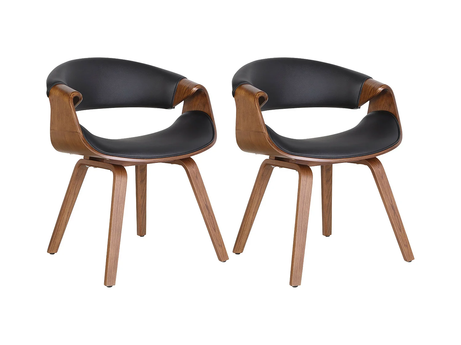 Lot de 2  chaise salle à manger - Similicuir - Chêne / Noir - Foley