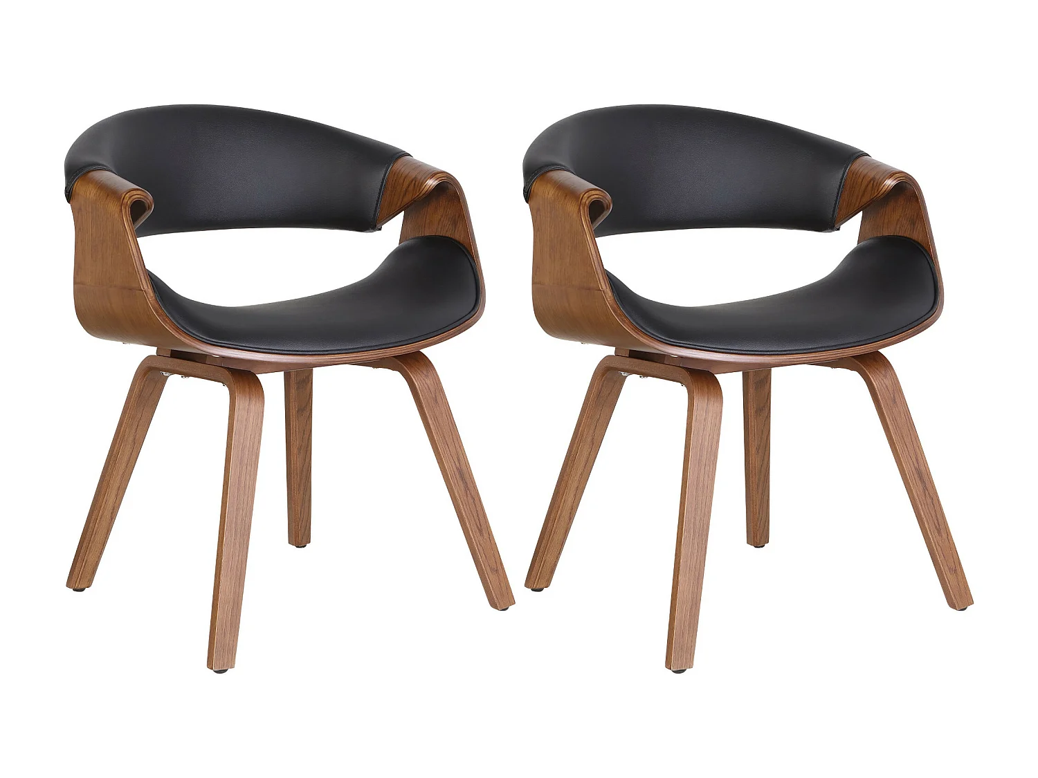 Lot de 2  chaise salle à manger - Similicuir - Chêne / Noir - Foley