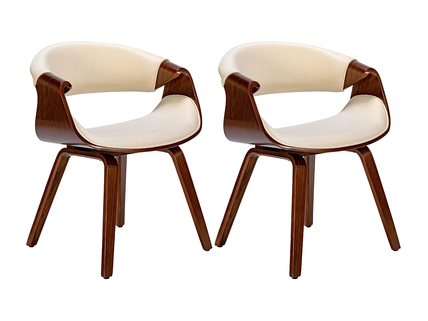 Lot de 2  chaise salle à manger - Tissu - Noyer / Crème - Foley