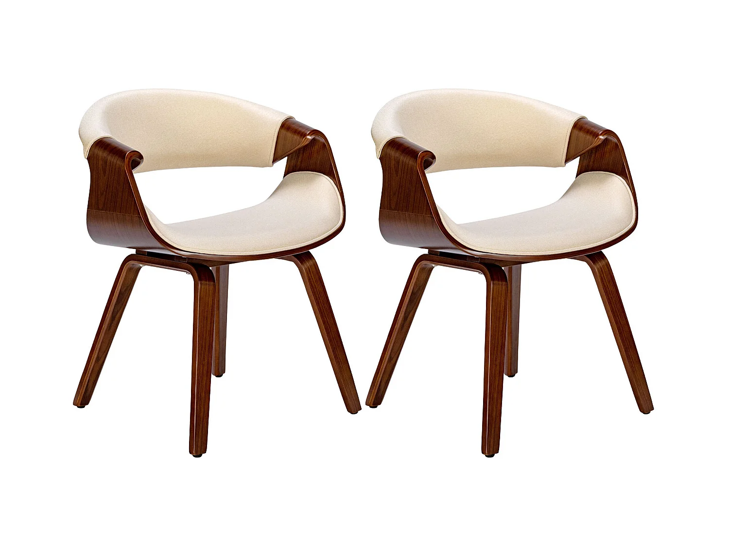 Lot de 2  chaise salle à manger - Tissu - Noyer / Crème - Foley